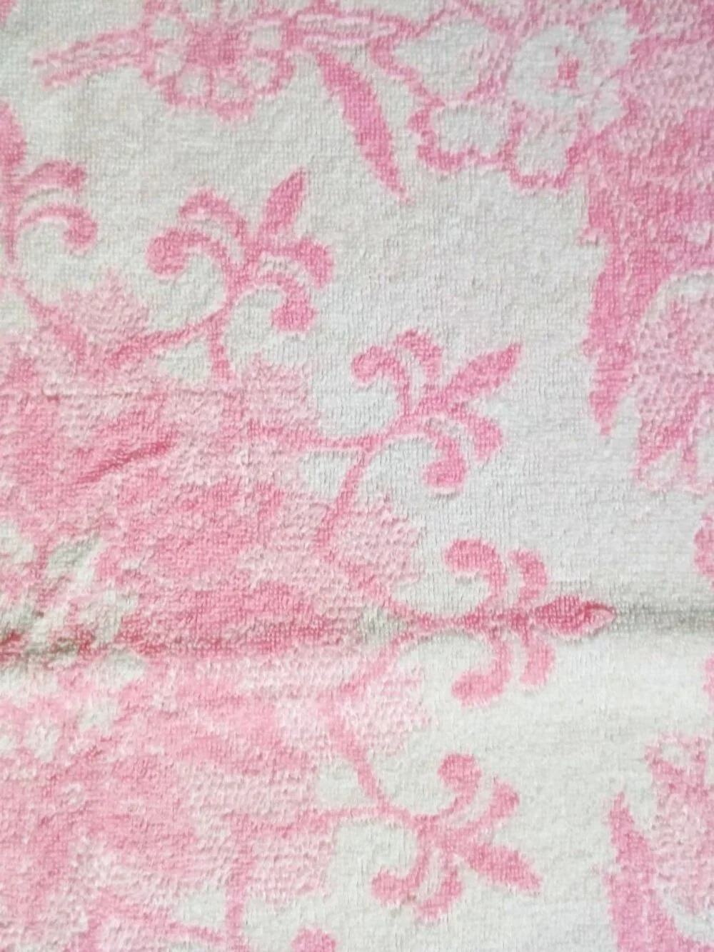 Vintage Pink and White Floral Martex Bath Towels - 24 x 41
